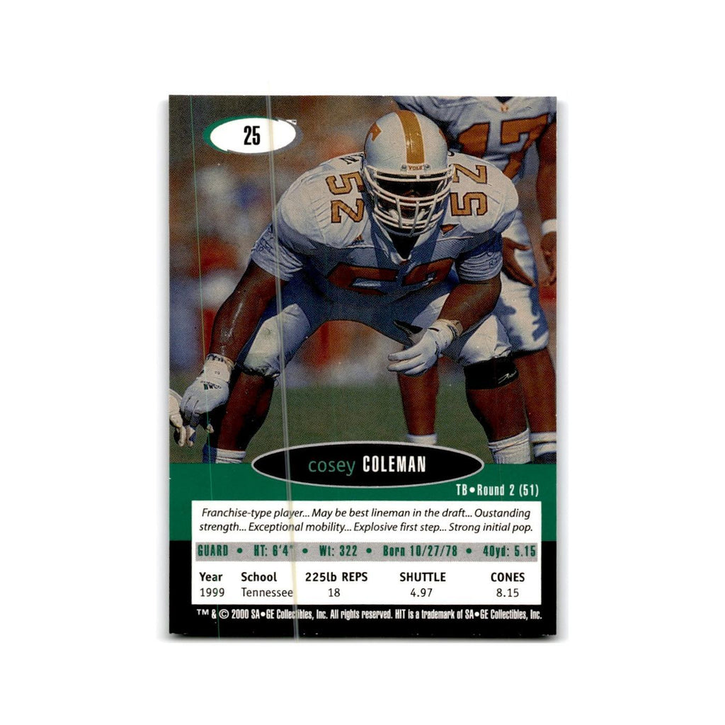 Cosey Coleman 2000 SAGE HIT #25 Tennessee Volunteers Football Card NM