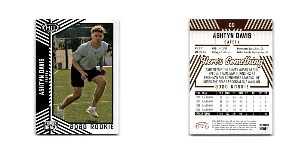 Ashtyn Davis 2020 SAGE HIT #69 California Golden Bears Football Card NM