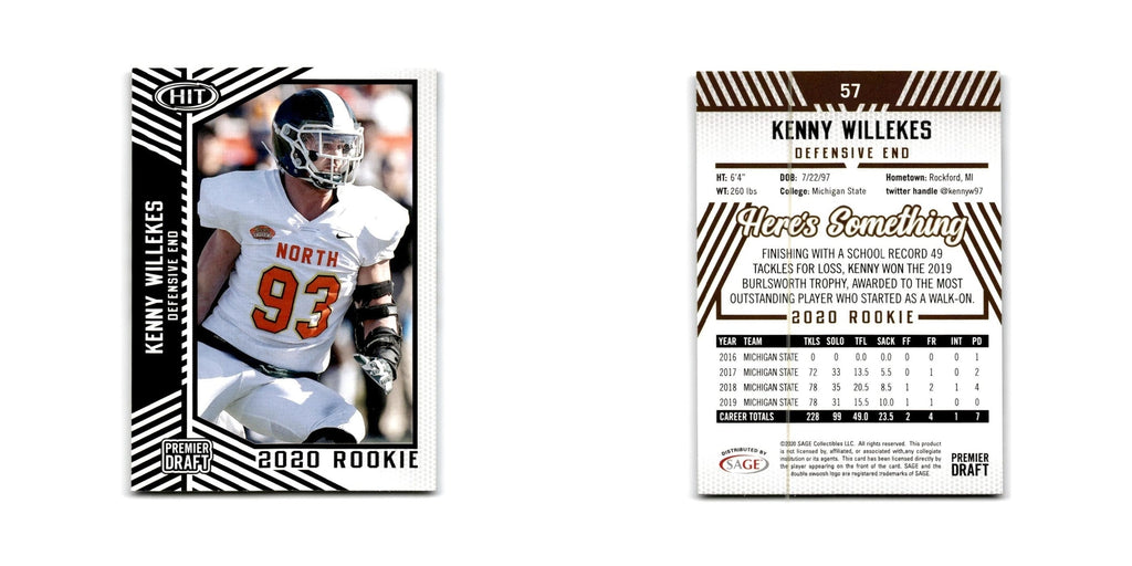 Kenny Willekes 2020 SAGE HIT #57 Michigan State Spartans Football Card NM