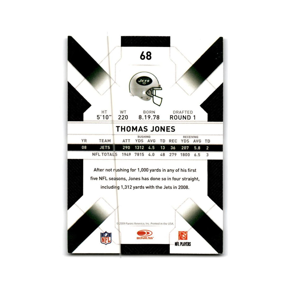 Thomas Jones 2009 Donruss Threads #68 New York Jets Football Card NM