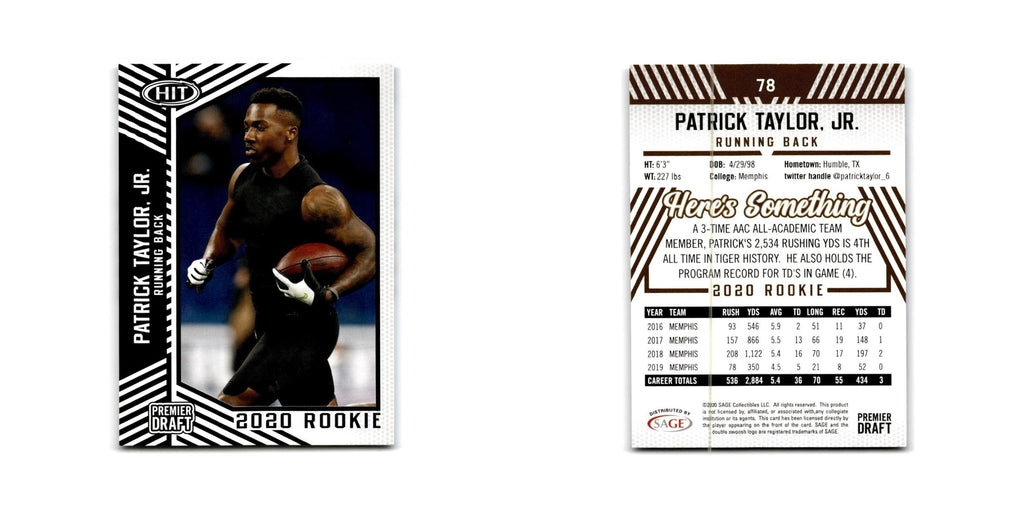 Patrick Taylor Jr 2020 SAGE Hit #78 Memphis Tigers Football Card NM