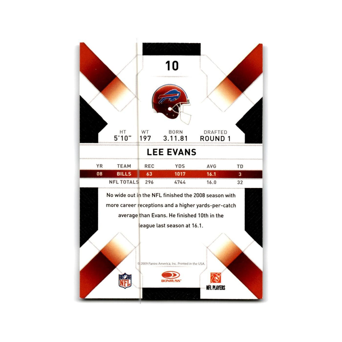 Lee Evans 2009 Donruss Threads #10 Buffalo Bills Football Card NM