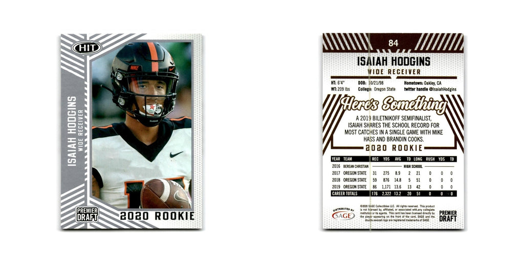 Isaiah Hodgins 2020 SAGE HIT Silver #84 Oregon State Beavers Football Card NM