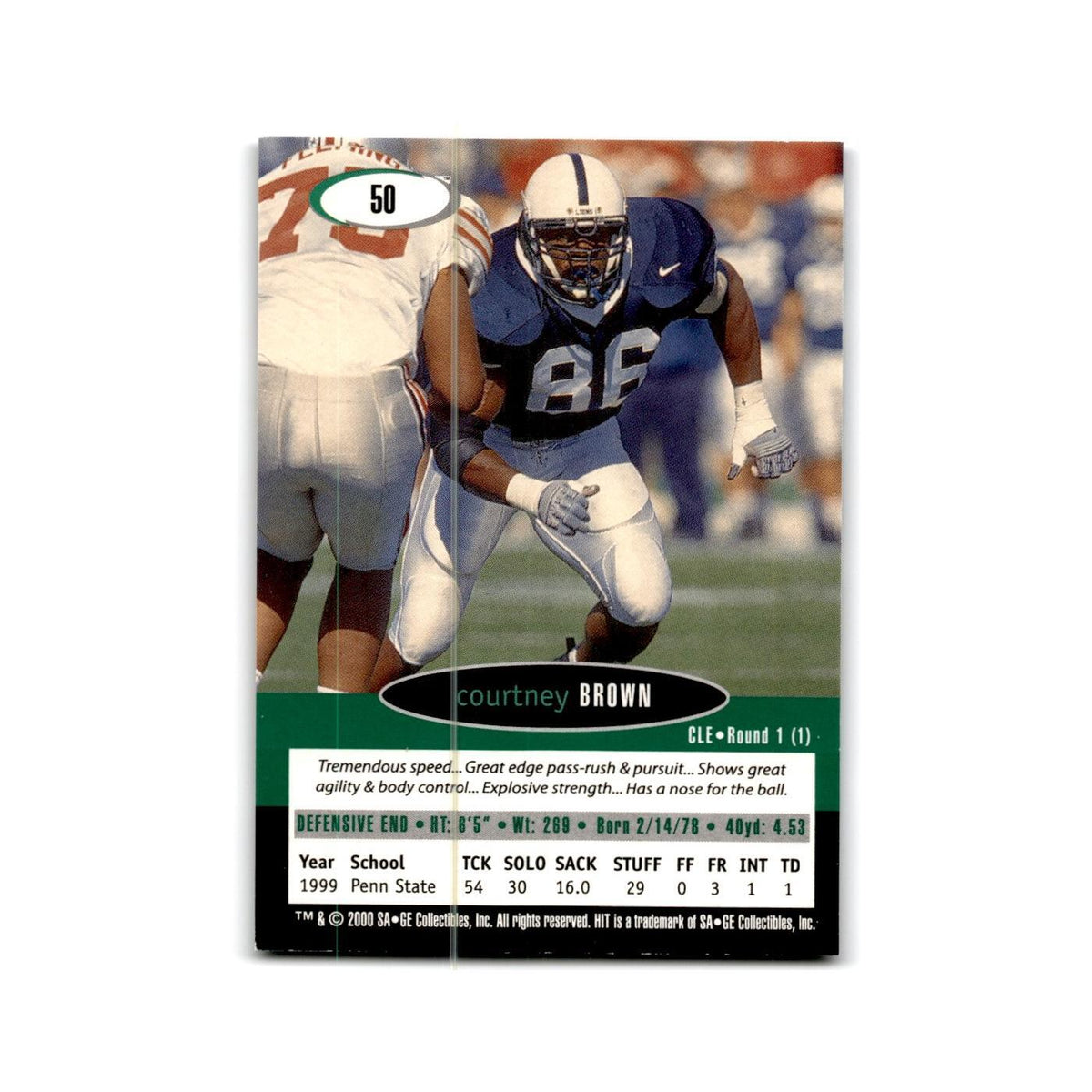 Courtney Brown 2000 SAGE HIT #50 Penn State Nittany Lions Football Card NM