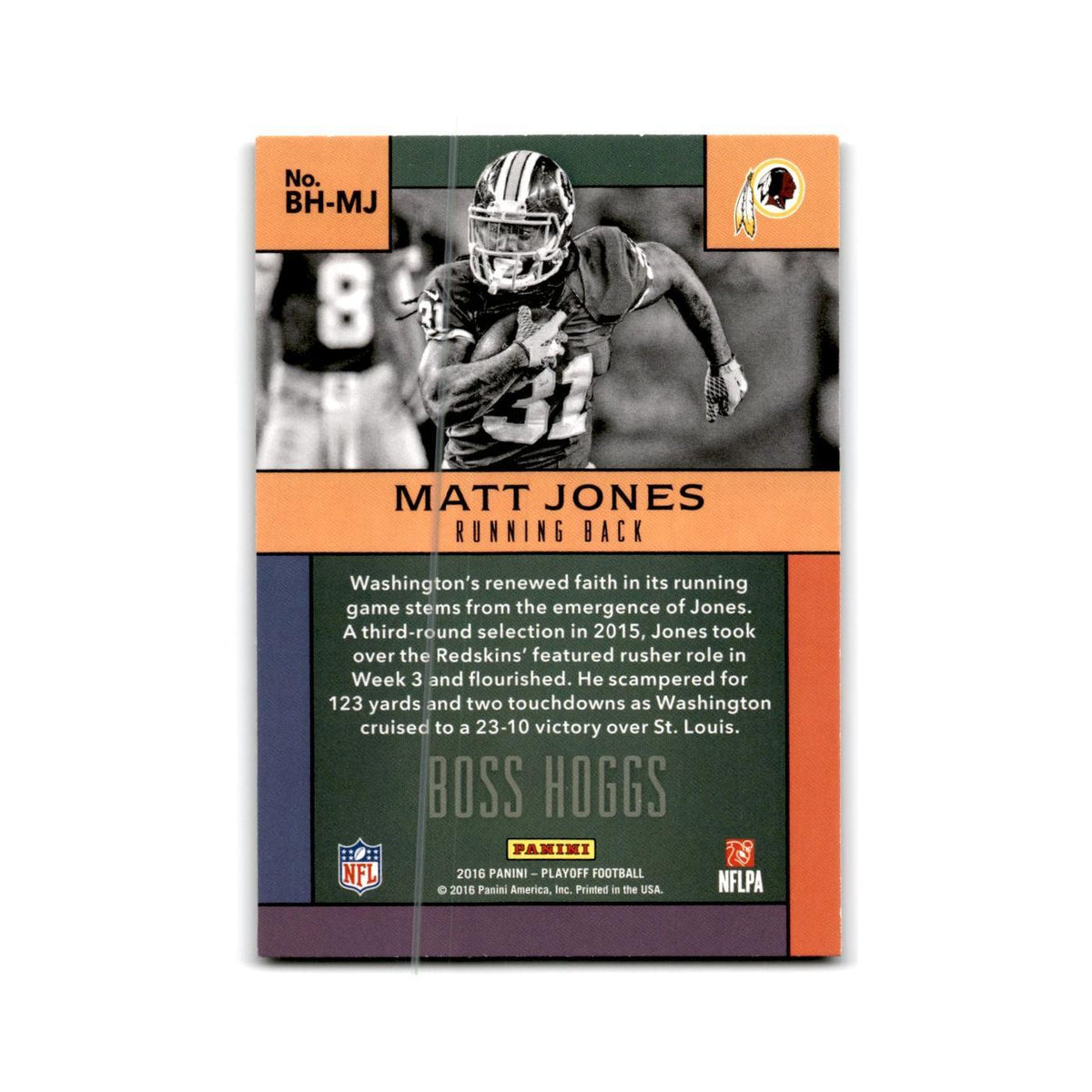 Matt Jones 2016 Panini Playoff Boss Hoggs #BH-MJ Washington Redskins NM