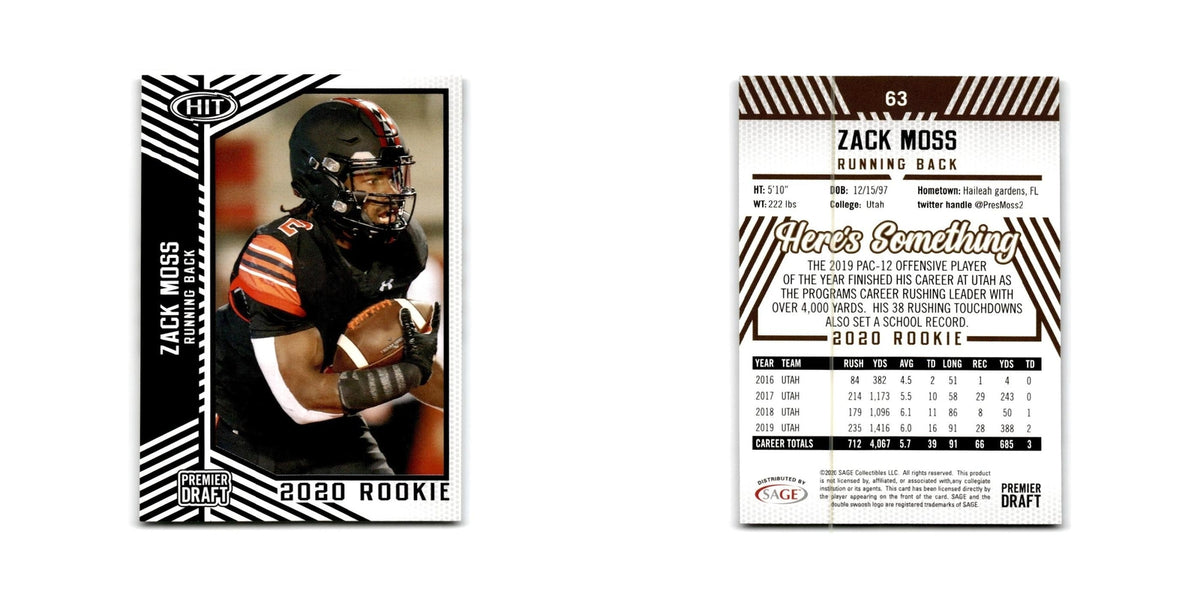 Zack Moss 2020 SAGE HIT #63 Utah Utes Football Card NM