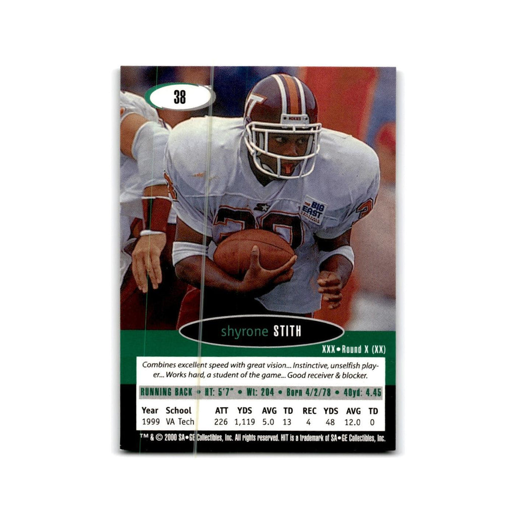 Shyrone Stith 2000 SAGE HIT #38 Virginia Tech Hokies Football Card NM