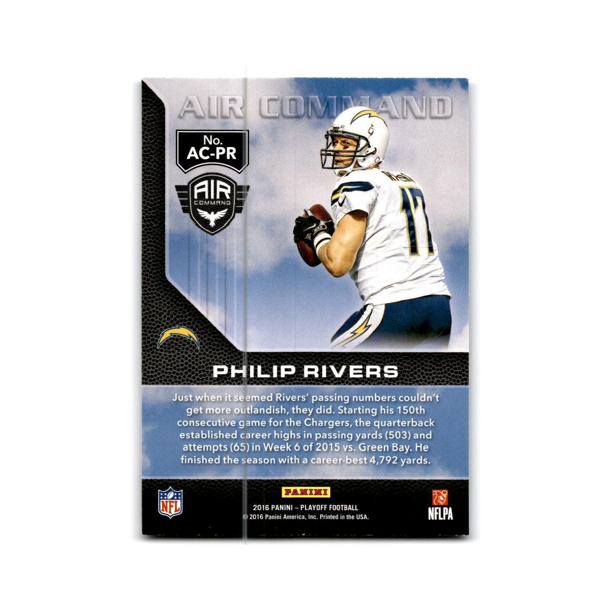 Philip Rivers 2016 Panini Playoff Air Command #AC-PR San Diego Chargers NM