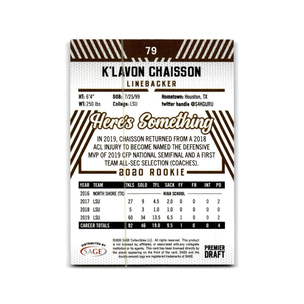 K'lavon Chaisson 2020 SAGE HIT Silver #79 LSU Tigers Football Card NM