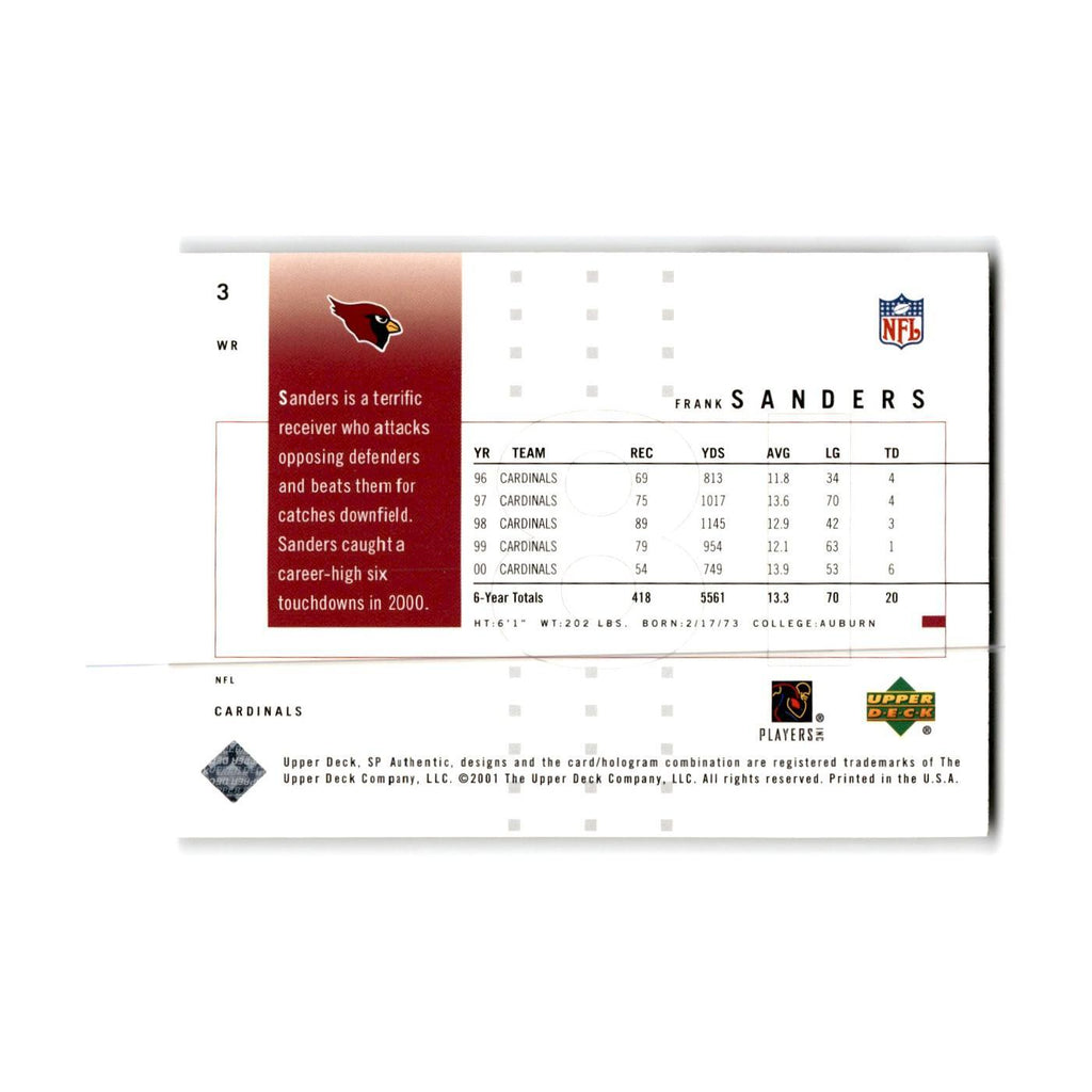 Frank Sanders 2001 SP Authentic #3 Arizona Cardinals Football Card NM