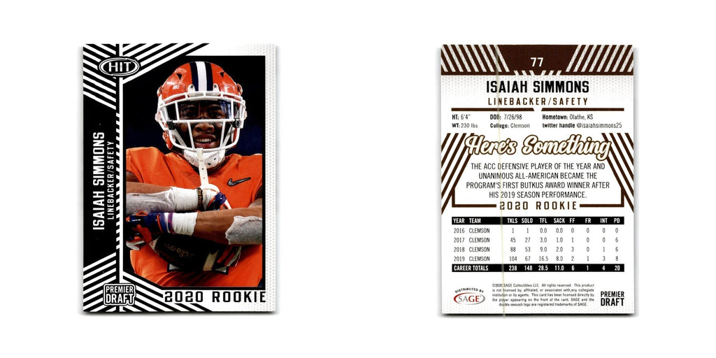 Isaiah Simmons 2020 SAGE Hit #77 Clemson Tigers Football Card NM