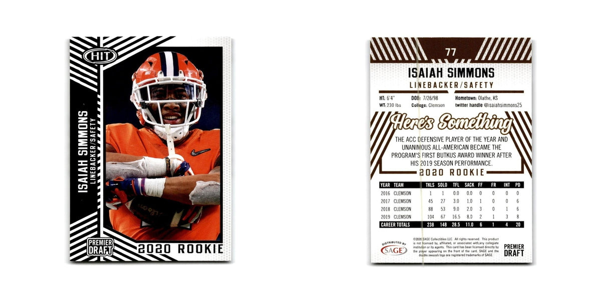 Isaiah Simmons 2020 SAGE Hit #77 Clemson Tigers Football Card NM
