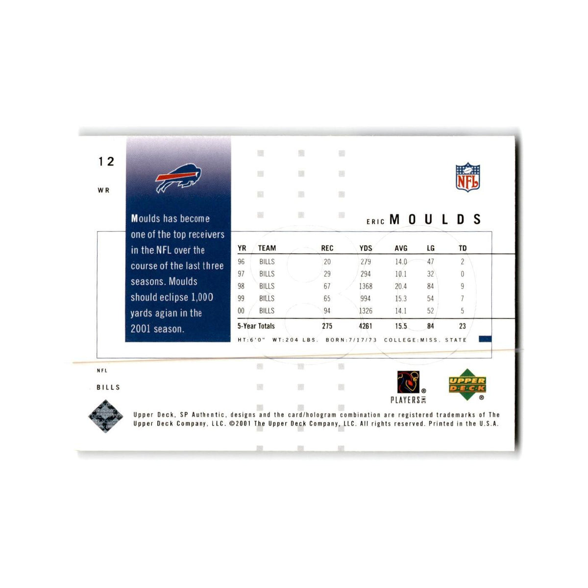 Eric Moulds 2001 SP Authentic #12 Buffalo Bills Football Card NM