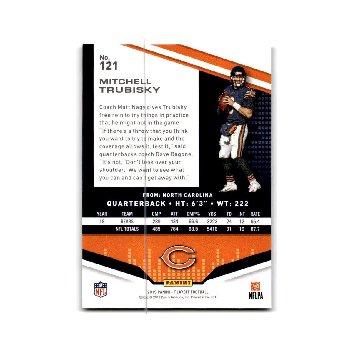 Mitchell Trubisky 2019 Panini Playoff #121 Chicago Bears Football Card NM