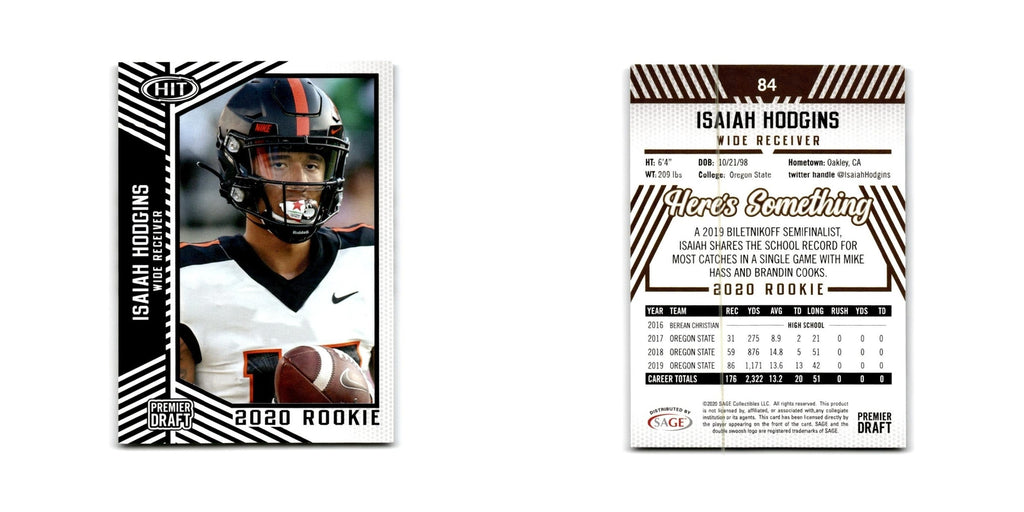 Isaiah Hodgins 2020 SAGE HIT #84 Oregon State Beavers Football Card NM