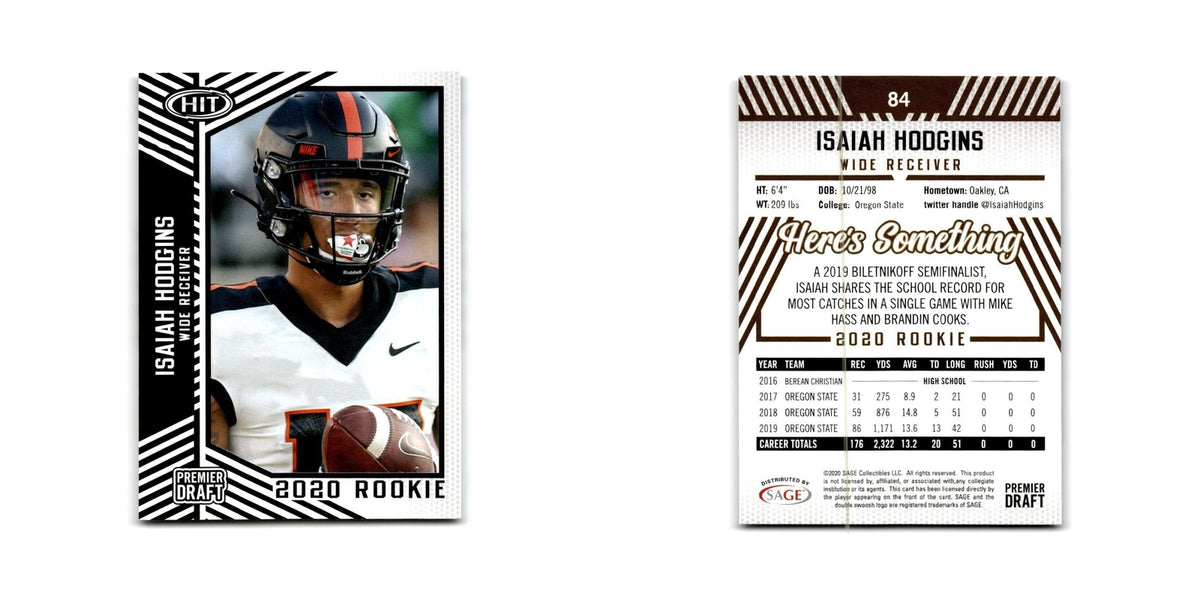 Isaiah Hodgins 2020 SAGE HIT #84 Oregon State Beavers Football Card NM