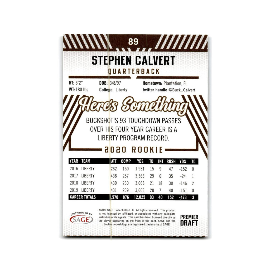 Stephen Buckshot Calvert 2020 SAGE HIT #89 Liberty Flames Football Card NM