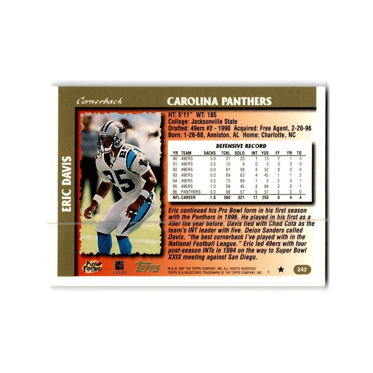 Eric Davis 1997 Topps #242 Carolina Panthers Football Card NM