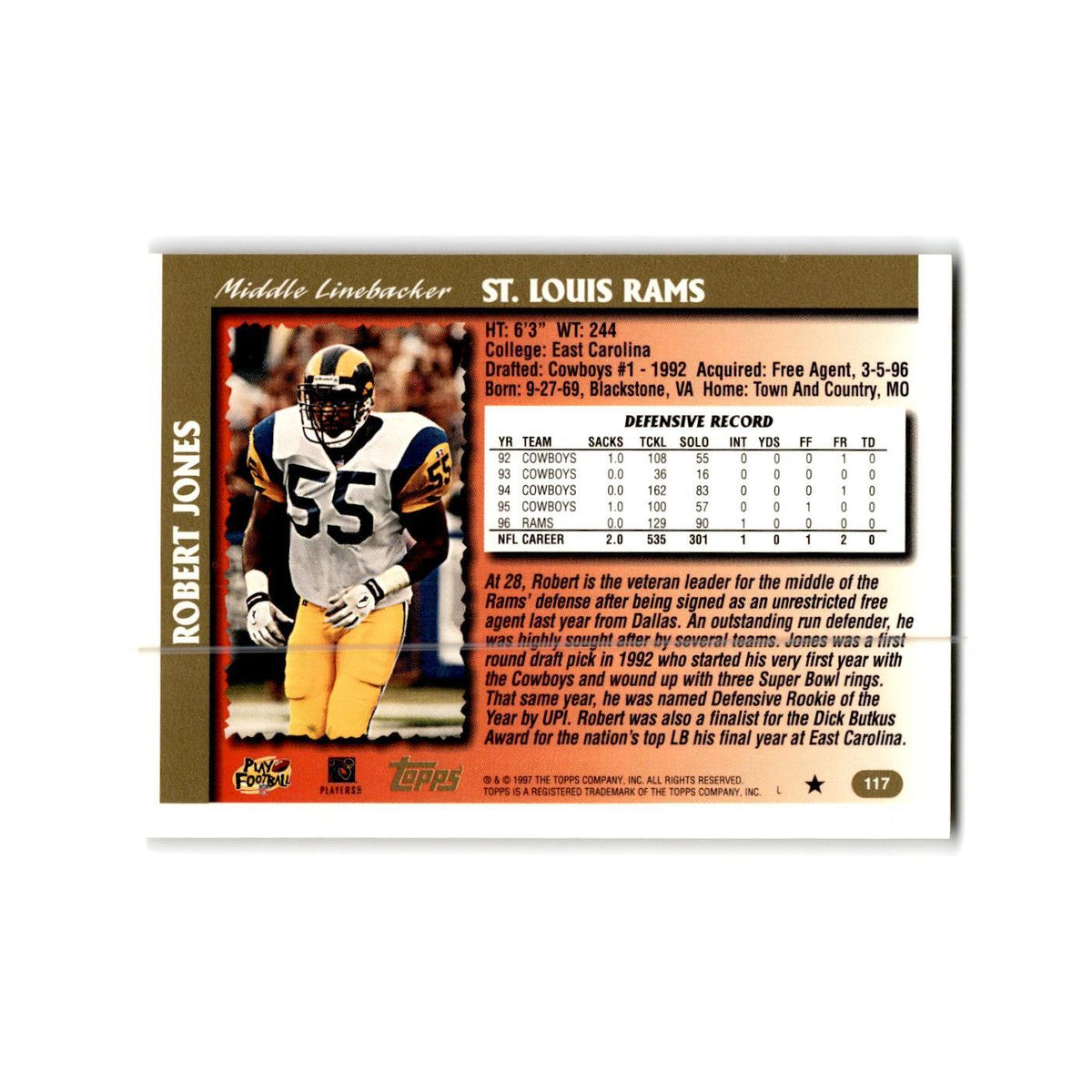 Robert Jones 1997 Topps #117 St. Louis Rams Football Card NM
