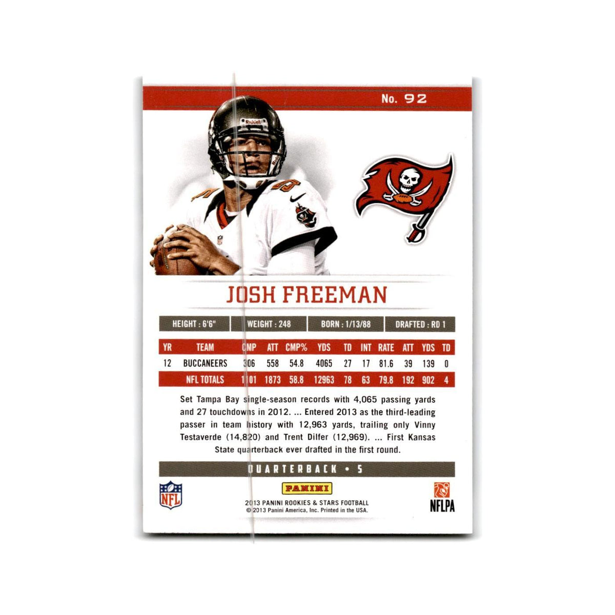 Josh Freeman 2013 Panini Rookies & Stars #92 Tampa Bay Buccaneers NM