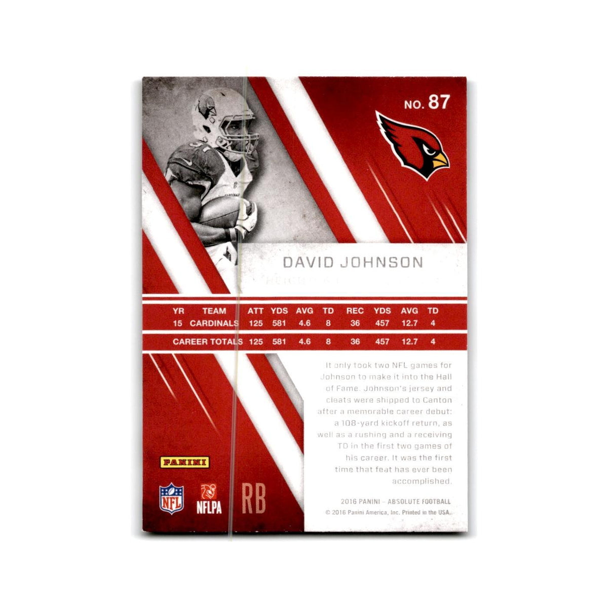 David Johnson 2016 Panini Absolute #87 Arizona Cardinals Football Card NM