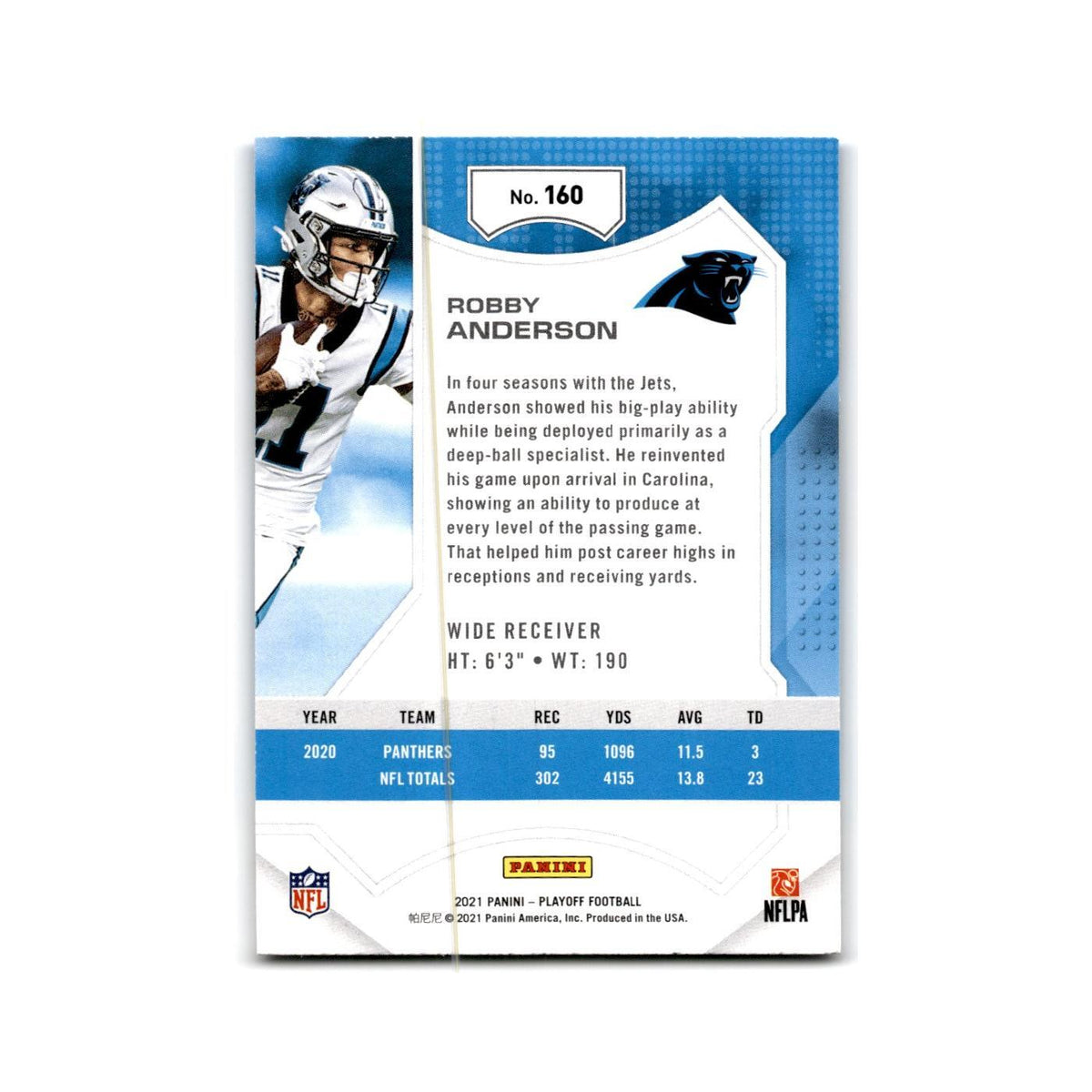Robby Anderson 2021 Panini Playoff #160 Carolina Panthers Football Card NM