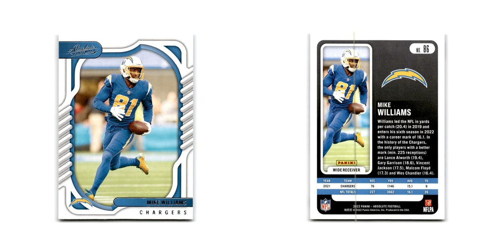 Mike Williams 2022 Panini Absolute #86 Los Angeles Chargers Football Card NM