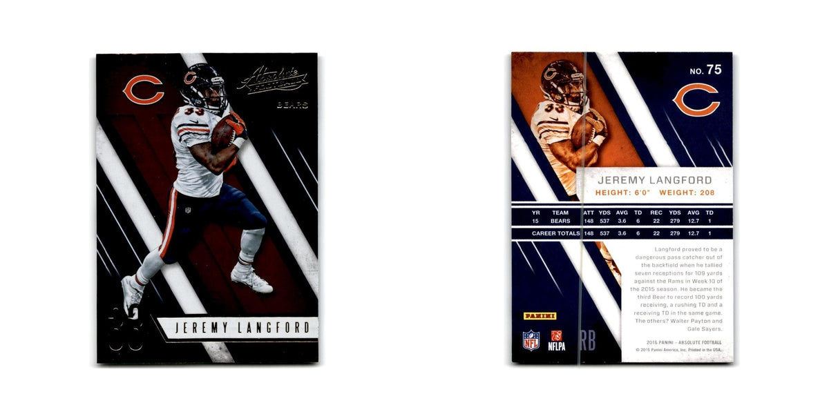 Jeremy Langford 2016 Panini Absolute #75 Chicago Bears Football Card NM