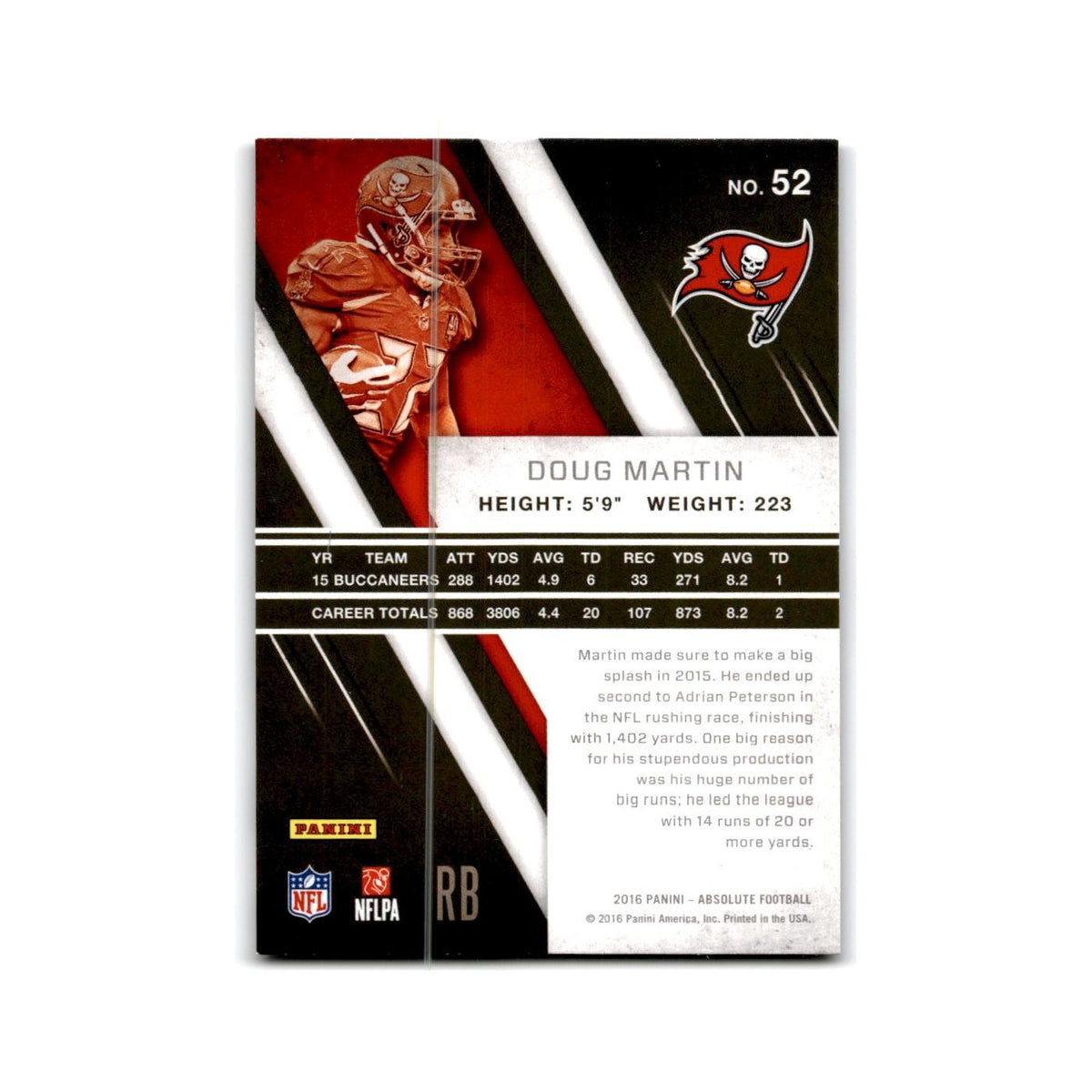 Doug Martin 2016 Panini Absolute #52 Tampa Bay Buccaneers Football Card NM