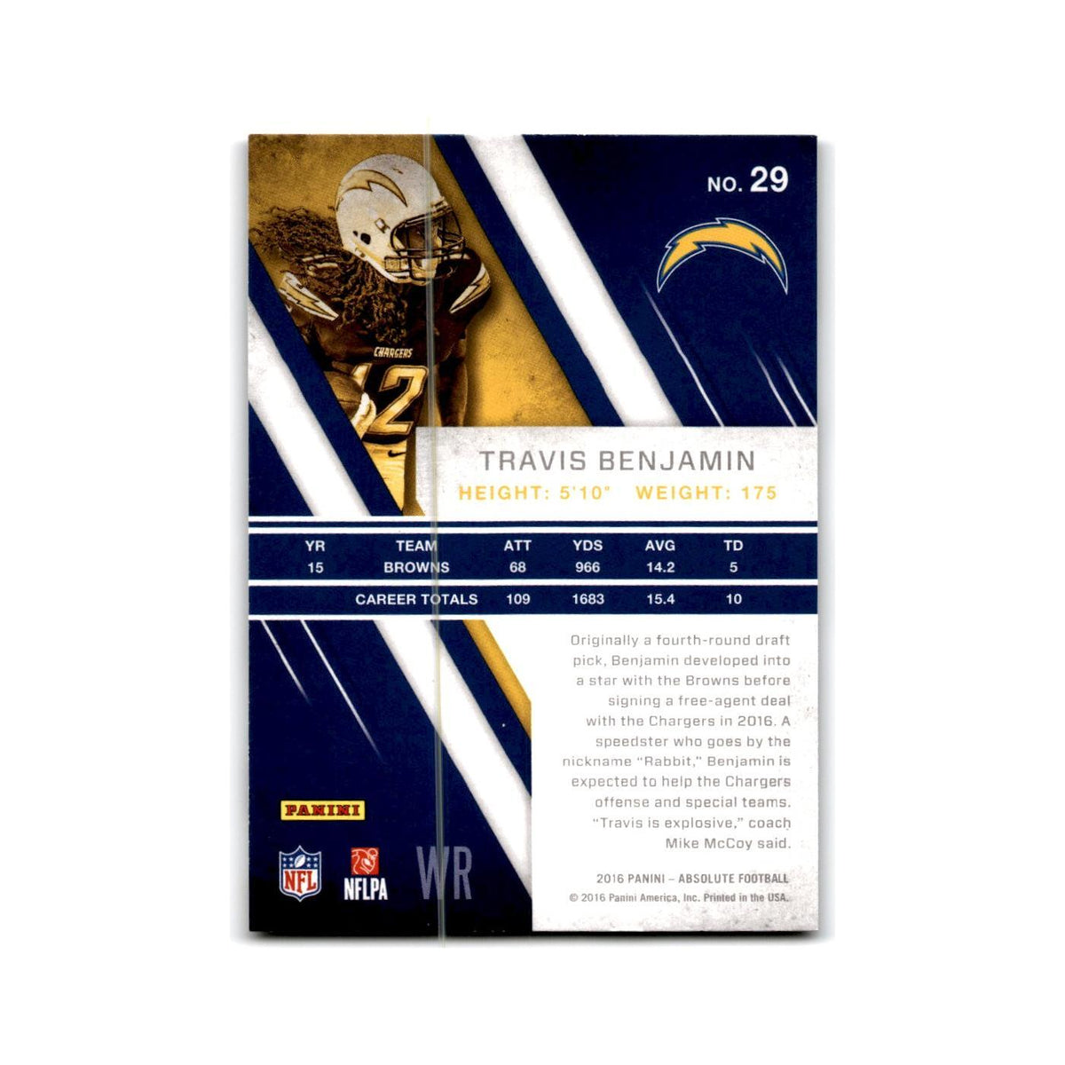 Travis Benjamin 2016 Panini Absolute #29 San Diego Chargers Football Card NM