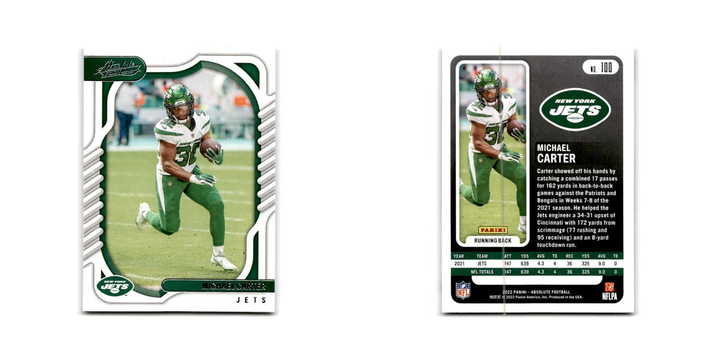 Michael Carter 2022 Panini Absolute #100 New York Jets Football Card NM