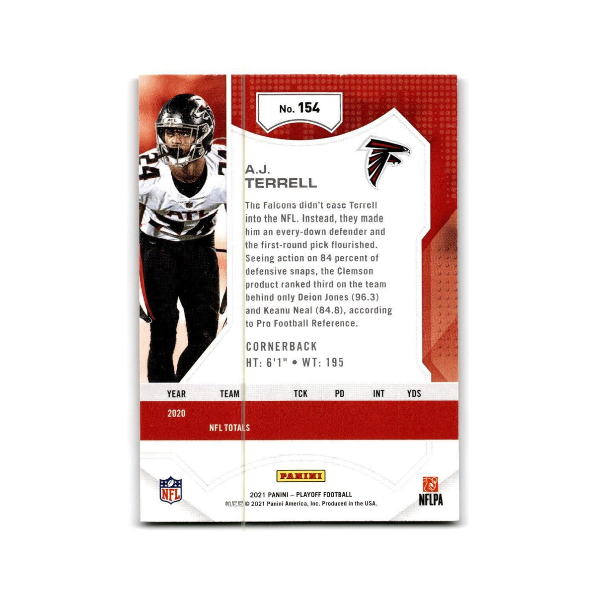 A.J. Terrell 2021 Panini Playoff #154 Atlanta Falcons Football Card NM