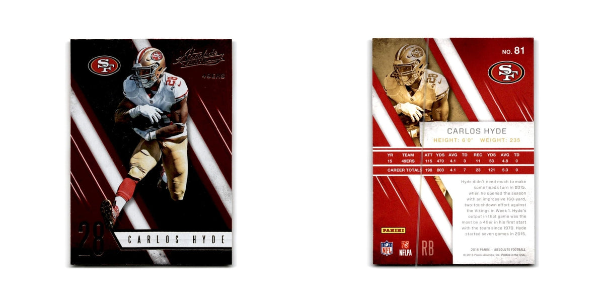 Carlos Hyde 2016 Panini Absolute #81 San Francisco 49ers Football Card NM