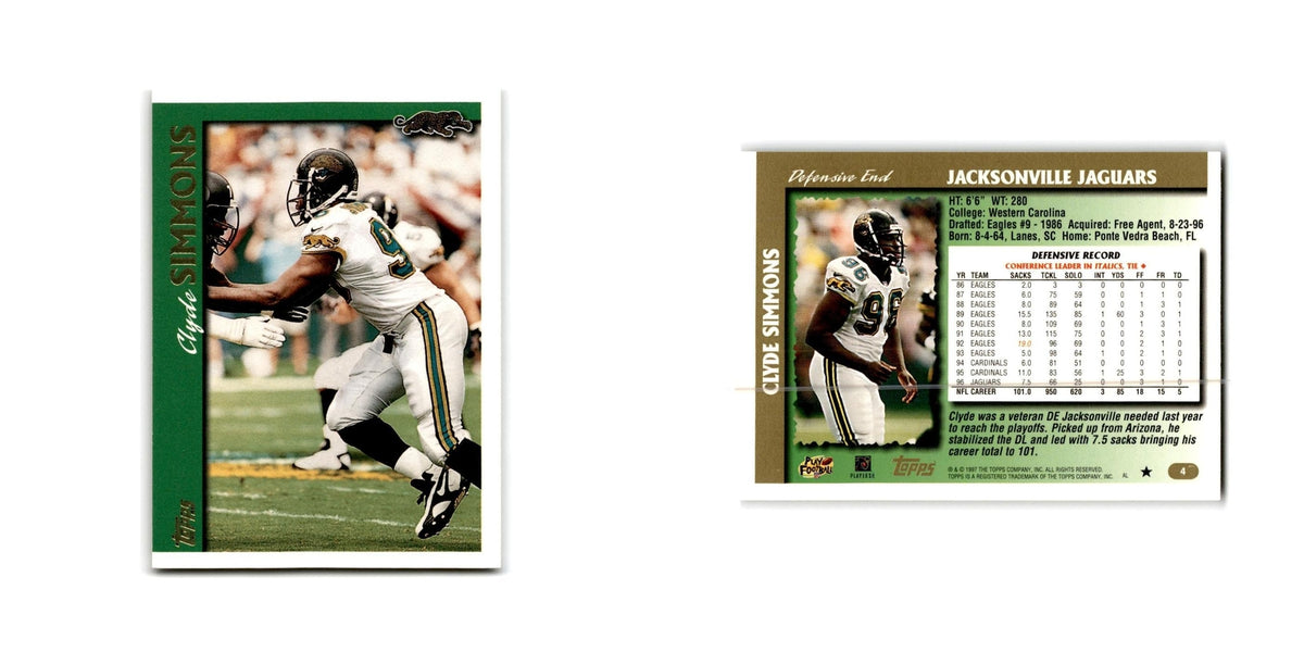 Clyde Simmons 1997 Topps #4 Jacksonville Jaguars Football Card NM