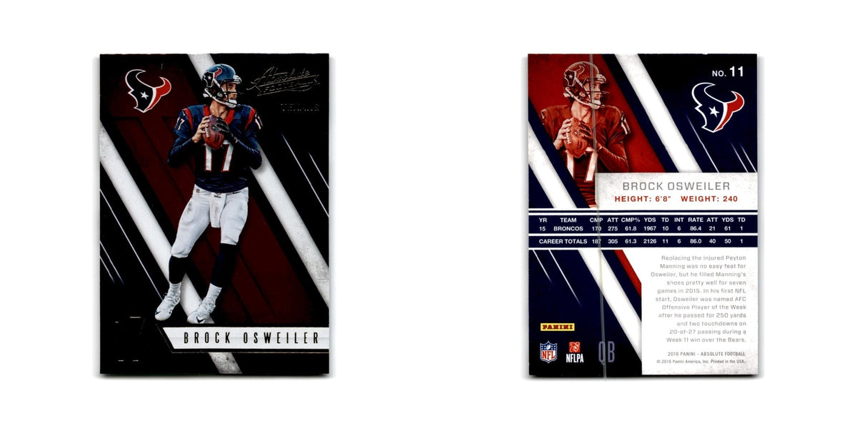Brock Osweiler 2016 Panini Absolute #11 Houston Texans Football Card NM