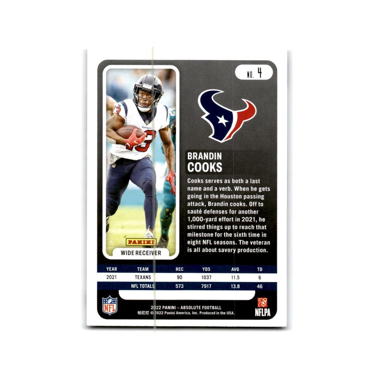 Brandin Cooks 2022 Panini Absolute #4 Houston Texans Football Card NM
