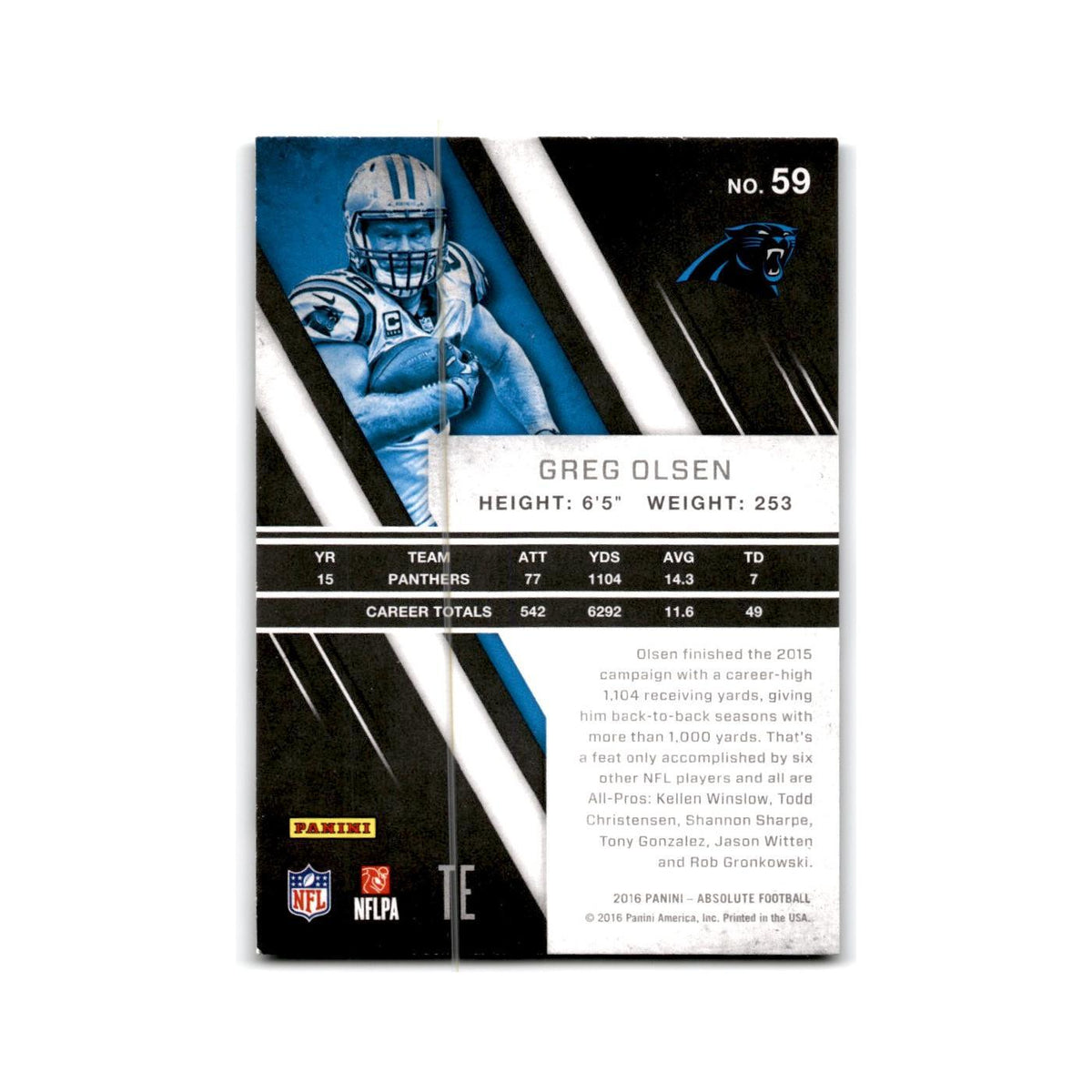 Greg Olsen 2016 Panini Absolute #59 Carolina Panthers Football Card NM