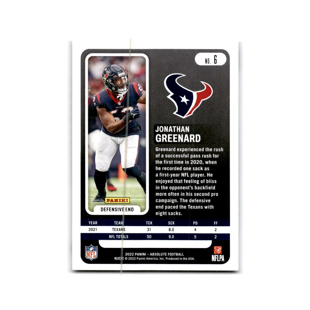 Jonathan Greenard 2022 Panini Absolute #6 Houston Texans Football Card NM