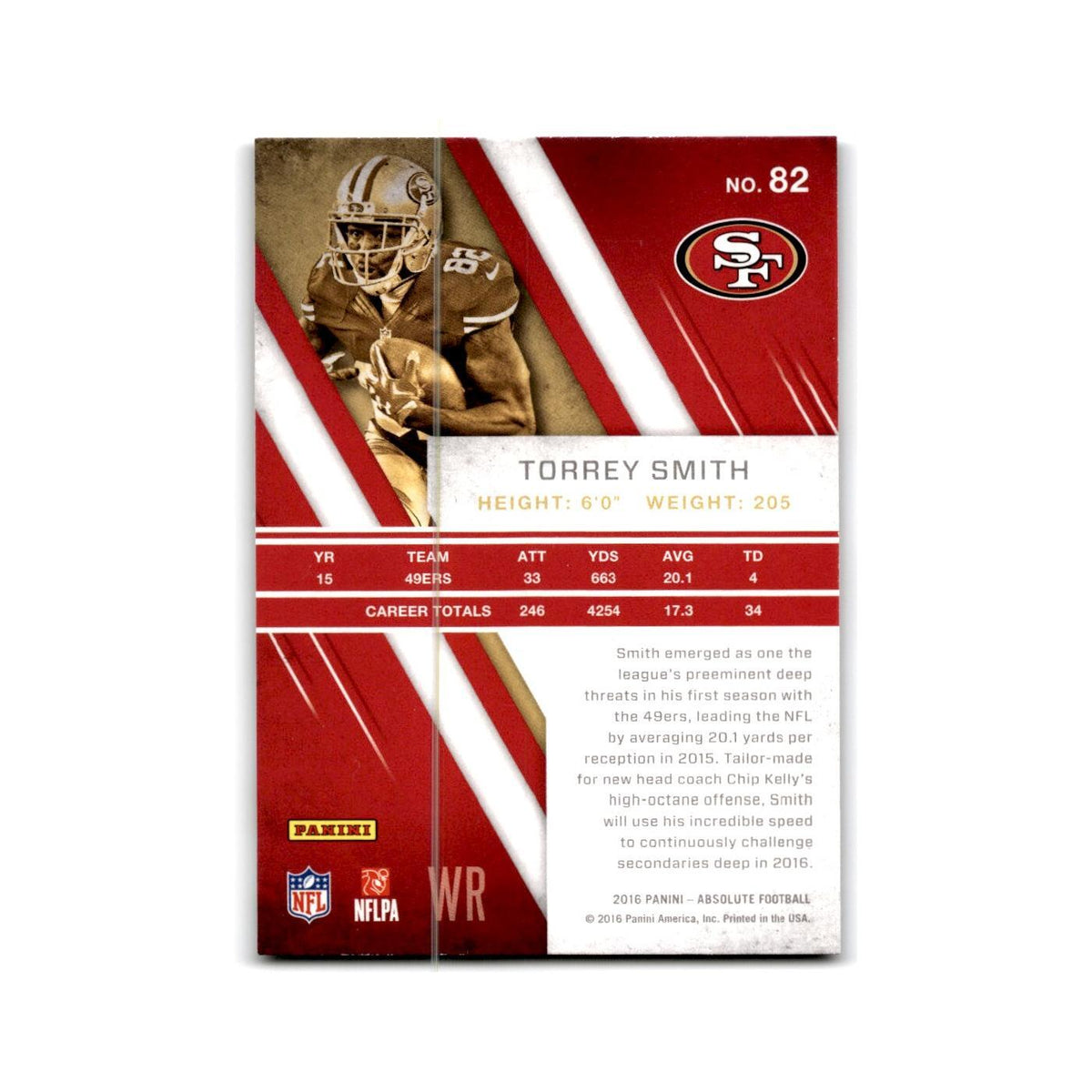 Torrey Smith 2016 Panini Absolute #82 San Francisco 49ers Football Card NM