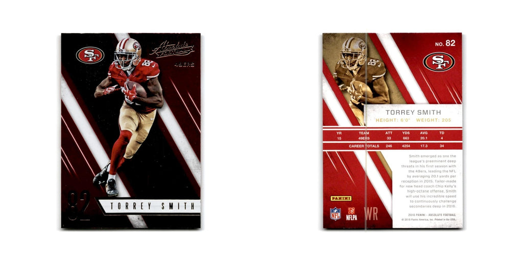Torrey Smith 2016 Panini Absolute #82 San Francisco 49ers Football Card NM