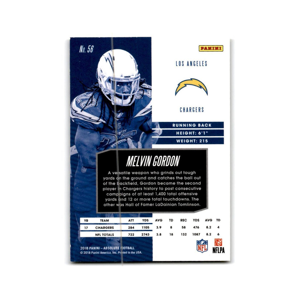 Melvin Gordon 2018 Panini Absolute #56 Los Angeles Chargers Football Card NM