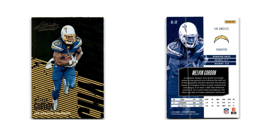 Melvin Gordon 2018 Panini Absolute #56 Los Angeles Chargers Football Card NM
