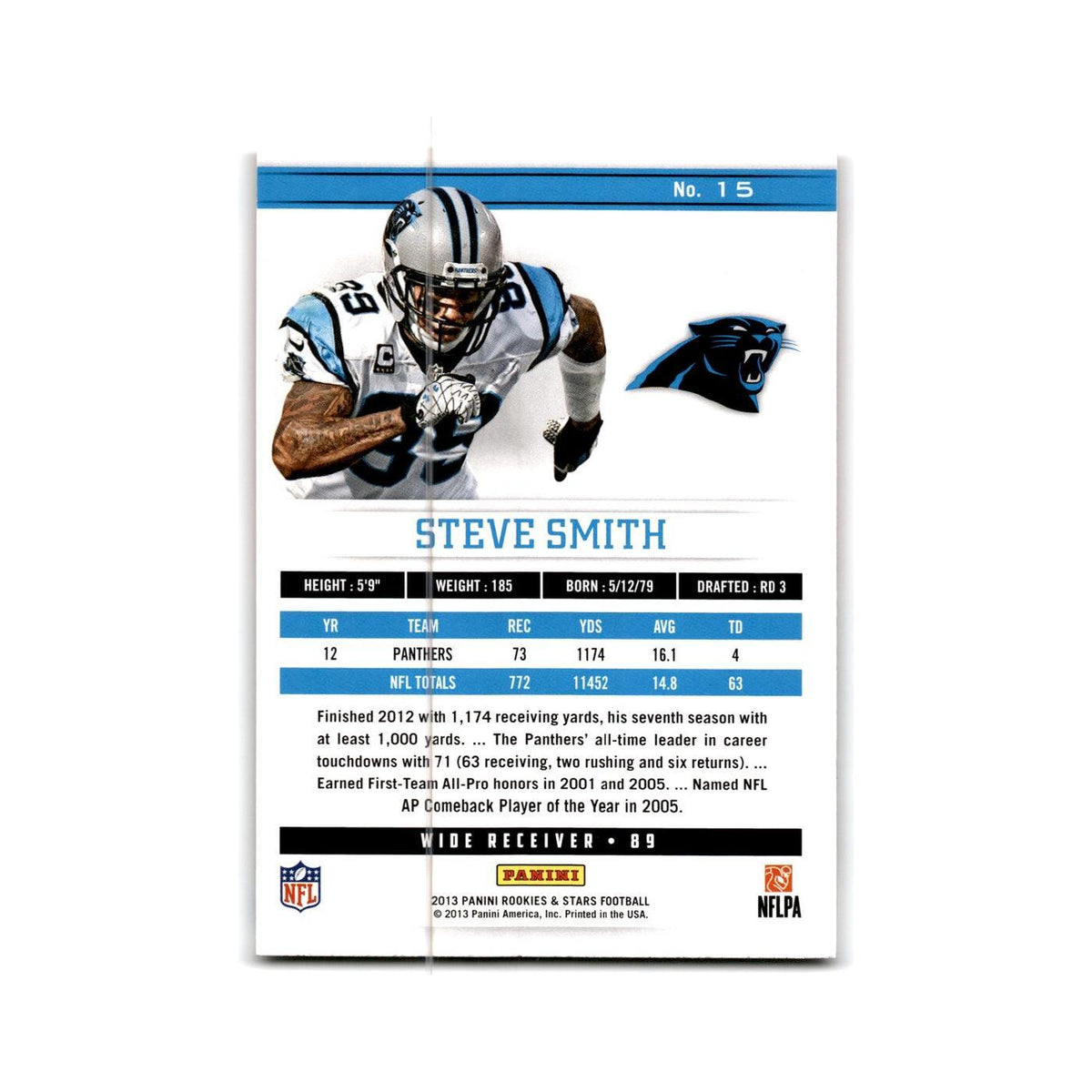 Steve Smith 2013 Panini Rookies & Stars #15 Carolina Panthers Football Card NM