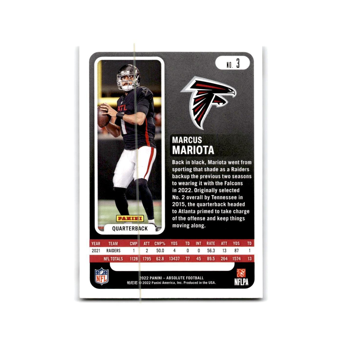 Marcus Mariota 2022 Panini Absolute #3 Atlanta Falcons Football Card NM