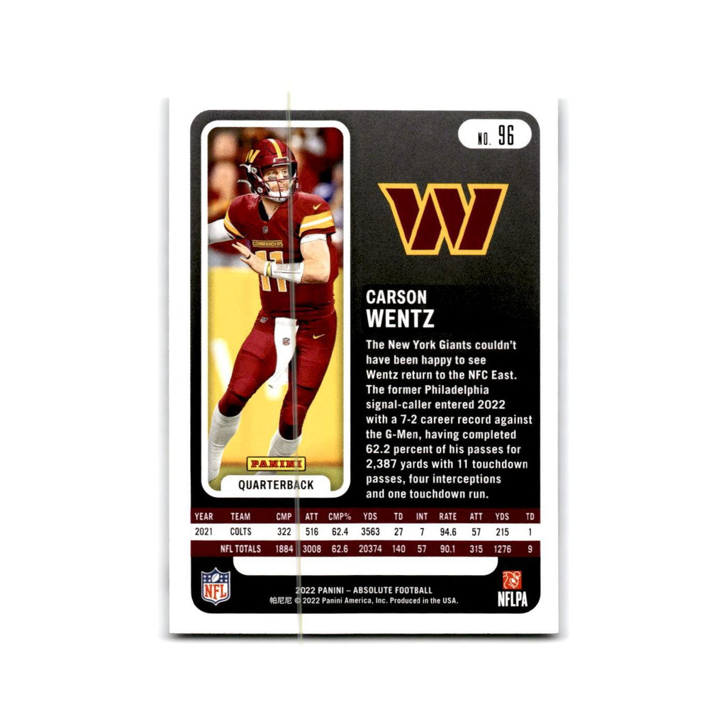 Carson Wentz 2022 Panini Absolute #96 Washington Commanders Football Card NM