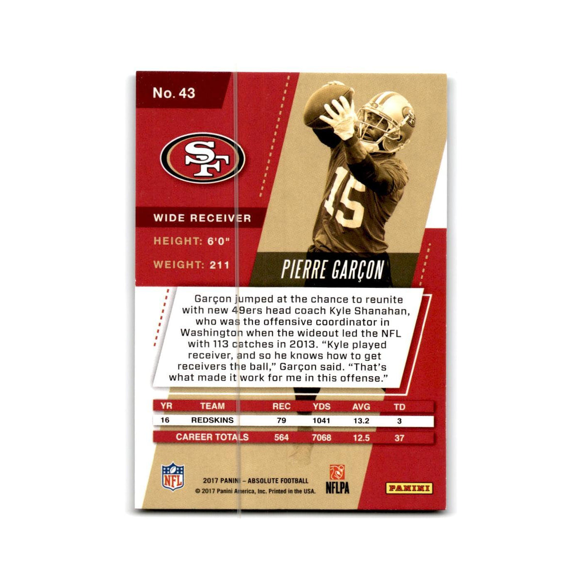 Pierre Garcon 2017 Panini Absolute #43 San Francisco 49ers Football Card NM
