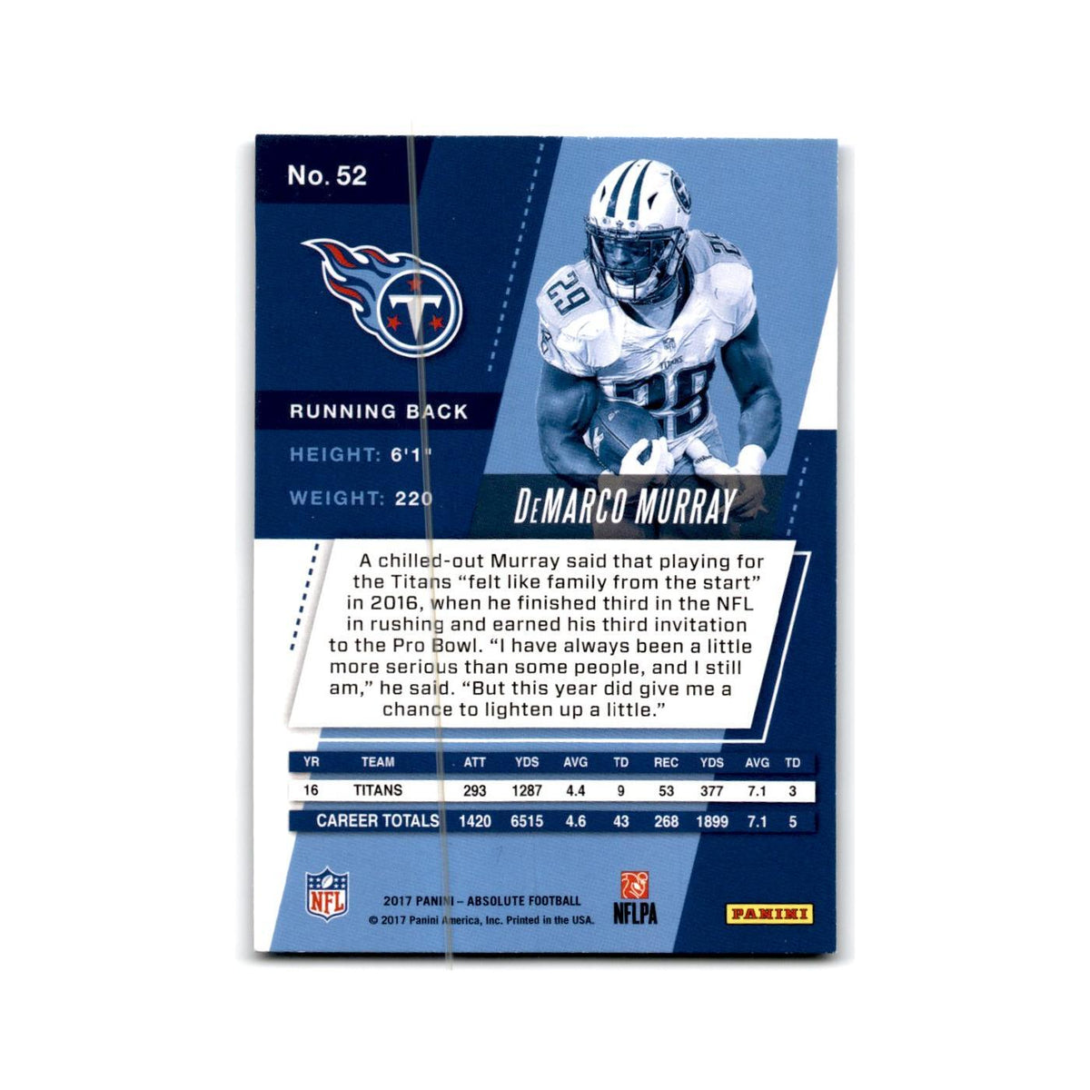 DeMarco Murray 2017 Panini Absolute #52 Tennessee Titans Football Card NM