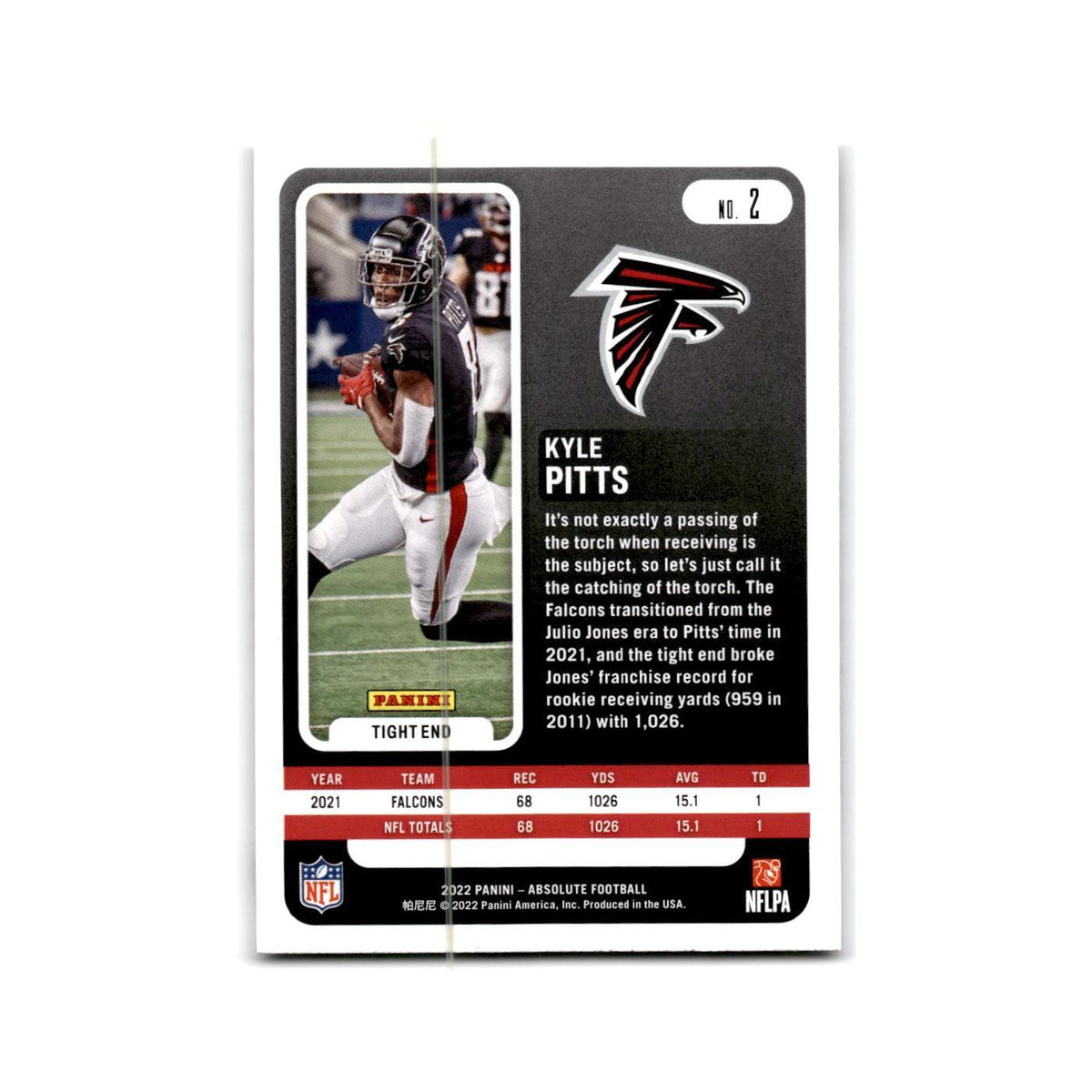 Kyle Pitts 2022 Panini Absolute #2 Atlanta Falcons Football Card NM