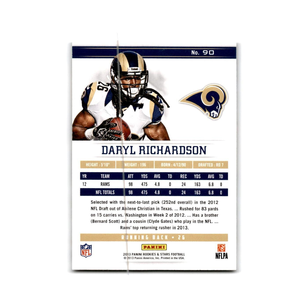 Daryl Richardson 2013 Panini Rookies & Stars #90 St. Louis Rams Football Card NM