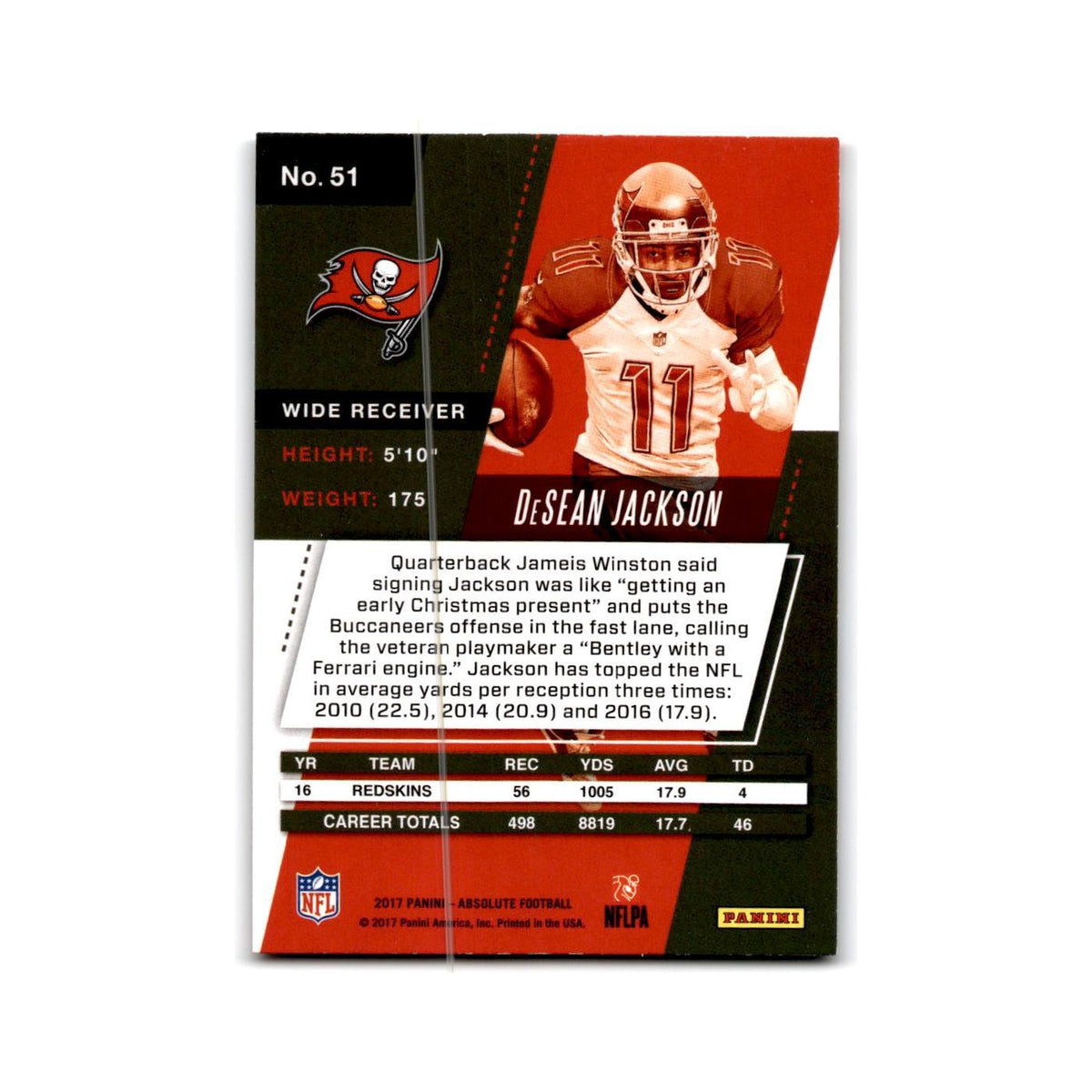 DeSean Jackson 2017 Panini Absolute #51 Tampa Bay Buccaneers Football Card NM